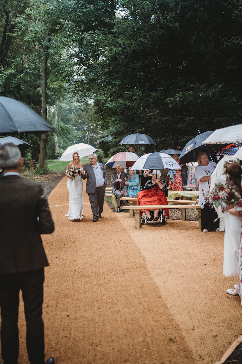 a bride arriving for her woodland ceremony photographed by a berkshire Wedding Photographer