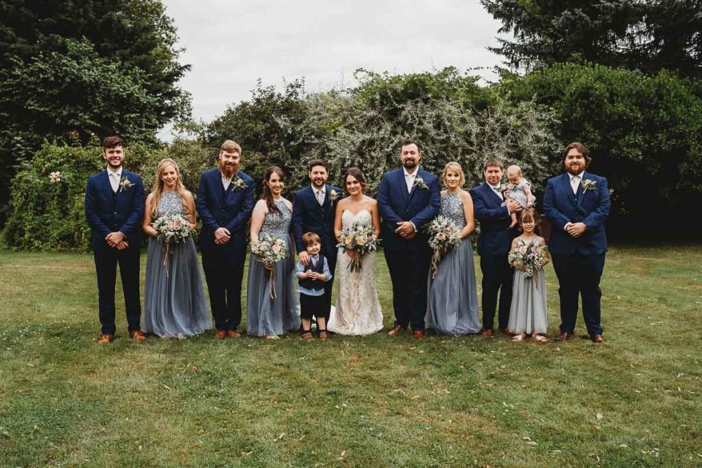 bridal party at a wedding at Herons Farm Barn 