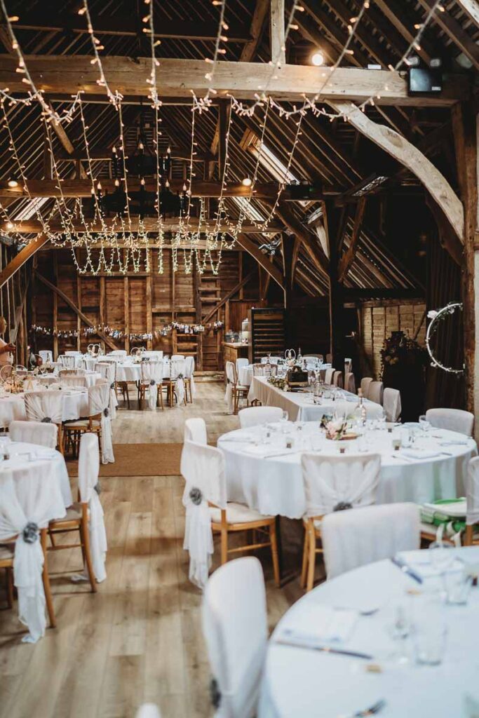 set up for wedding breakfast at Herons Farm Barn 