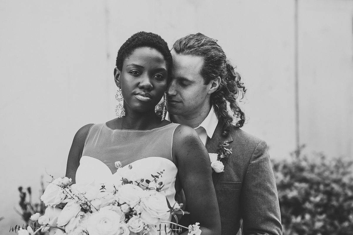 black and white photo of a newly wed couple after their Brighton elopement