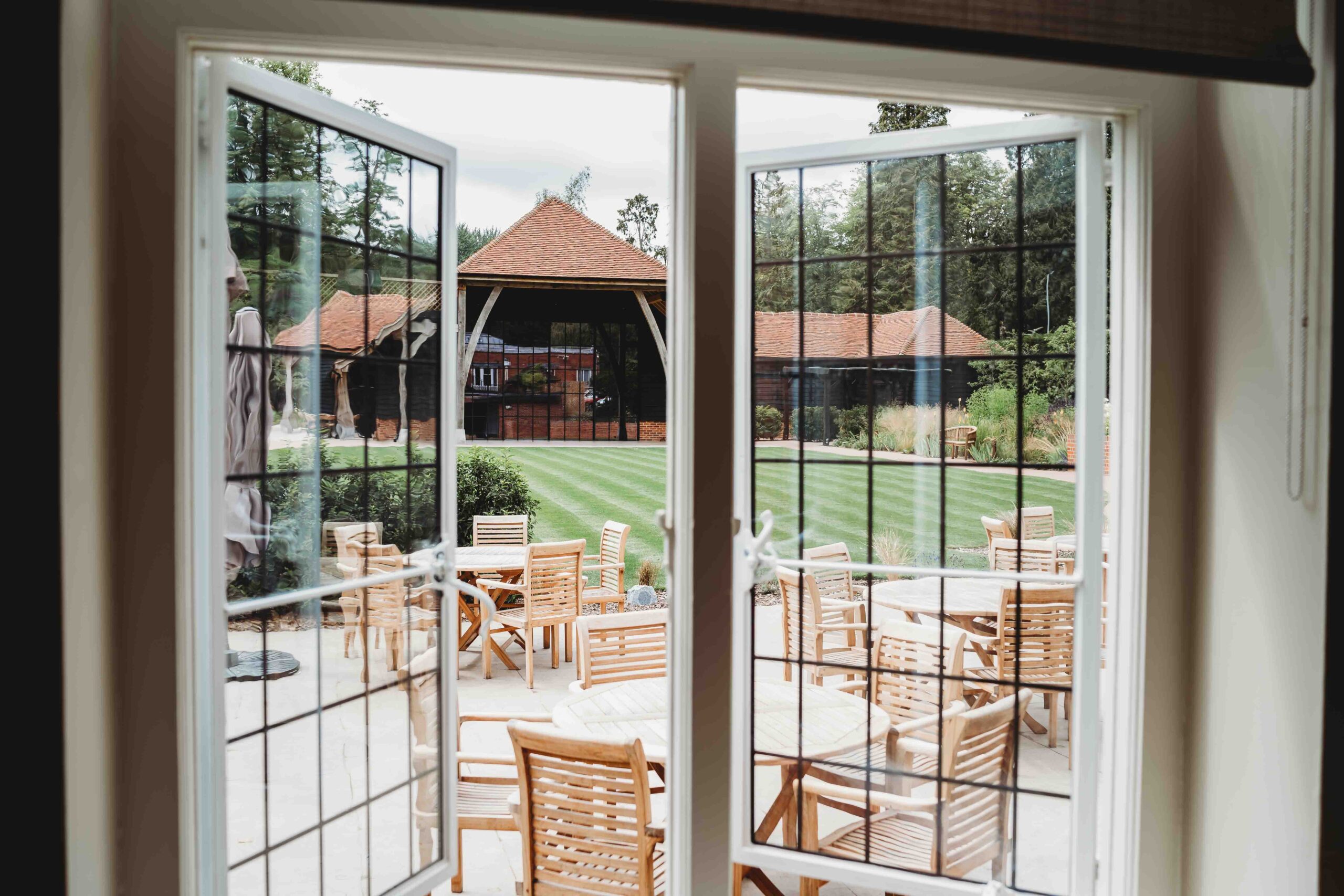 Looking through a window at a Countryside wedding venue in Berkshire