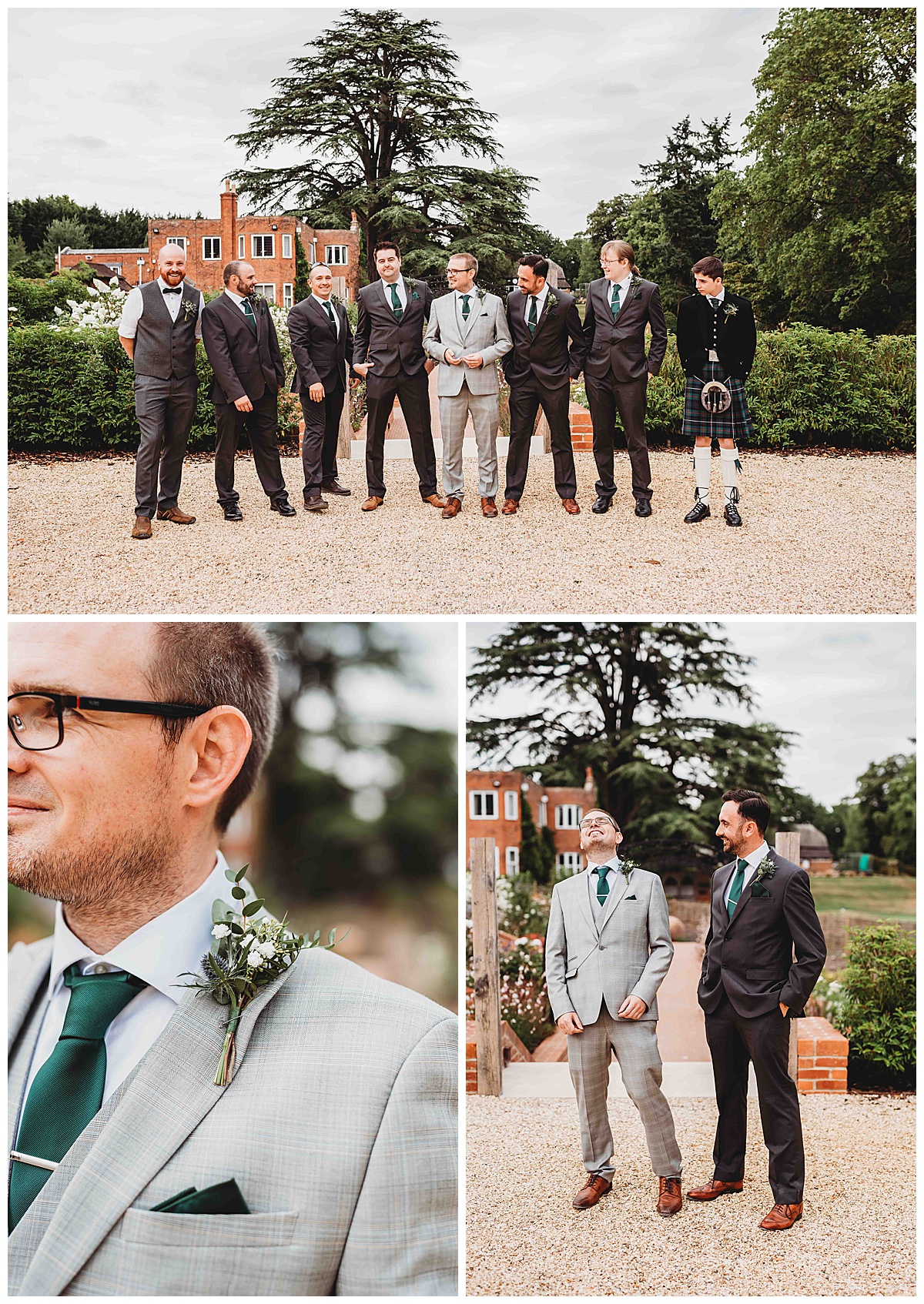 groom and the grooms men doing relaxed group shots for a newbury wedding photographer
