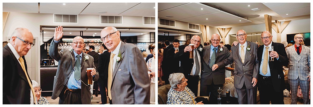 wedding guests enjoying a drink before a wedding at The Post Barn Newbury