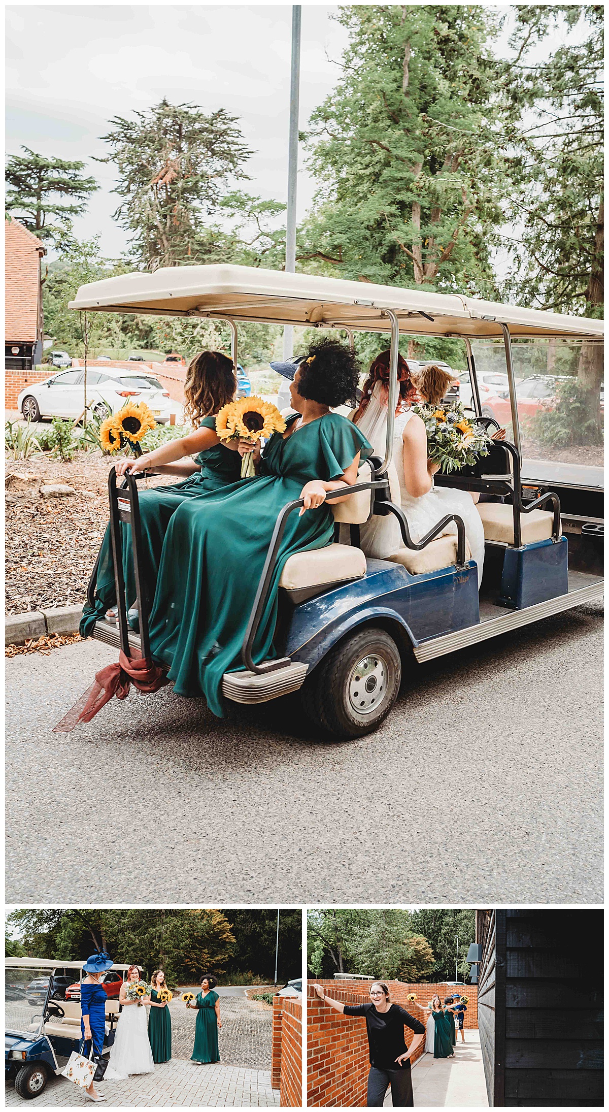 The bridal party arriving for the wedding at The Post Barn taken by a newbury photographer