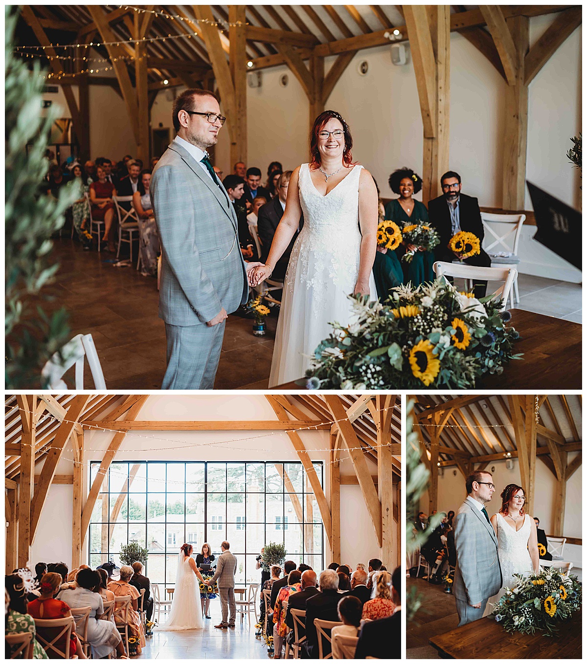 a bride and groom listening to the registrar as they are at their wedding ceremony The Post Barn
