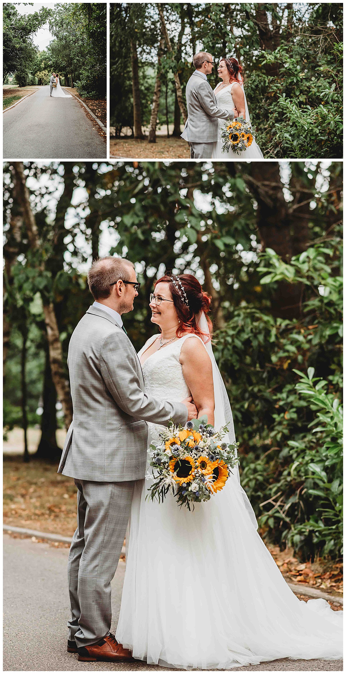 couple photos of a newly wed bride and groom as taken during a Summer weddings at the post barn