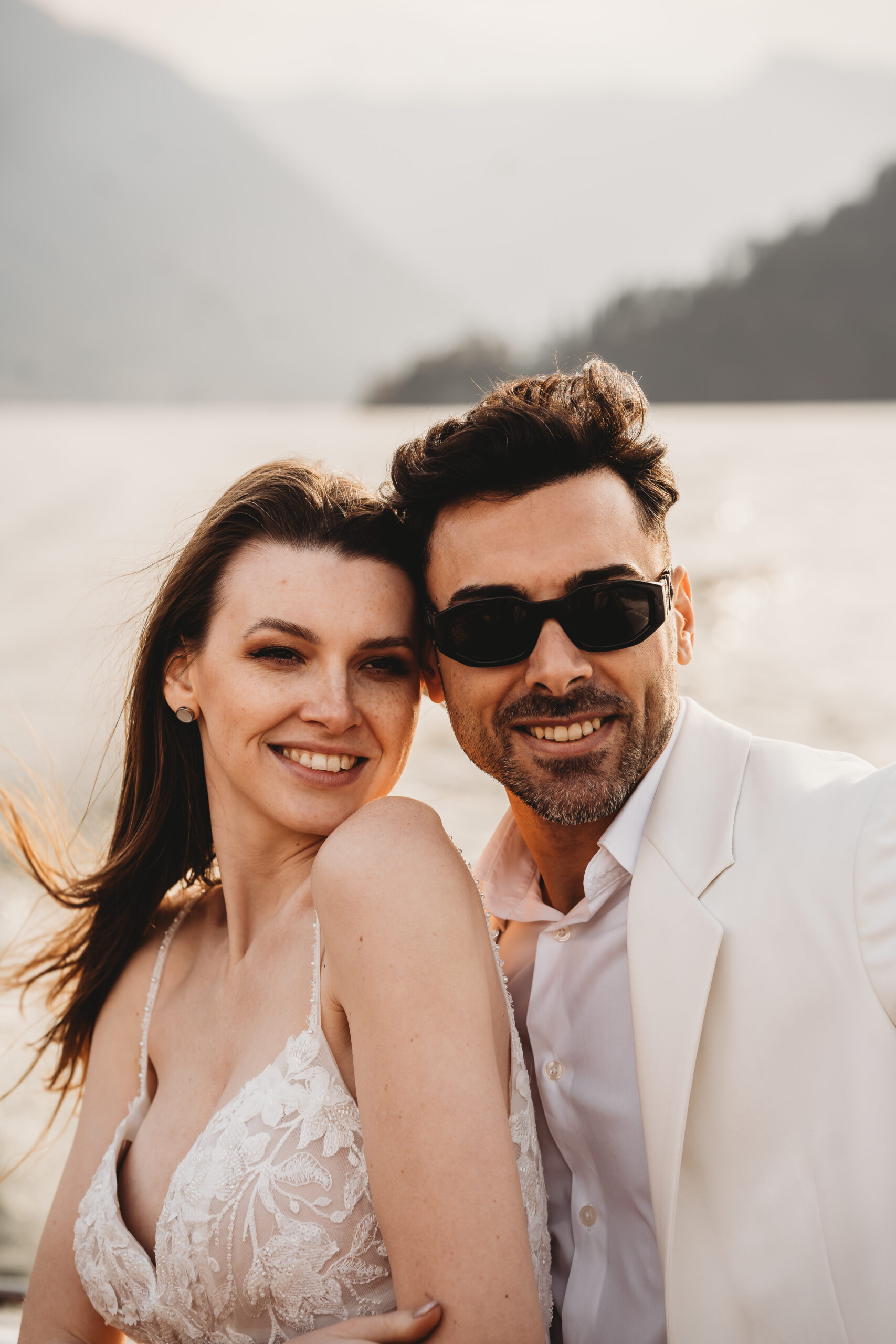 a bride and groom smiling after their intimate italian wedding