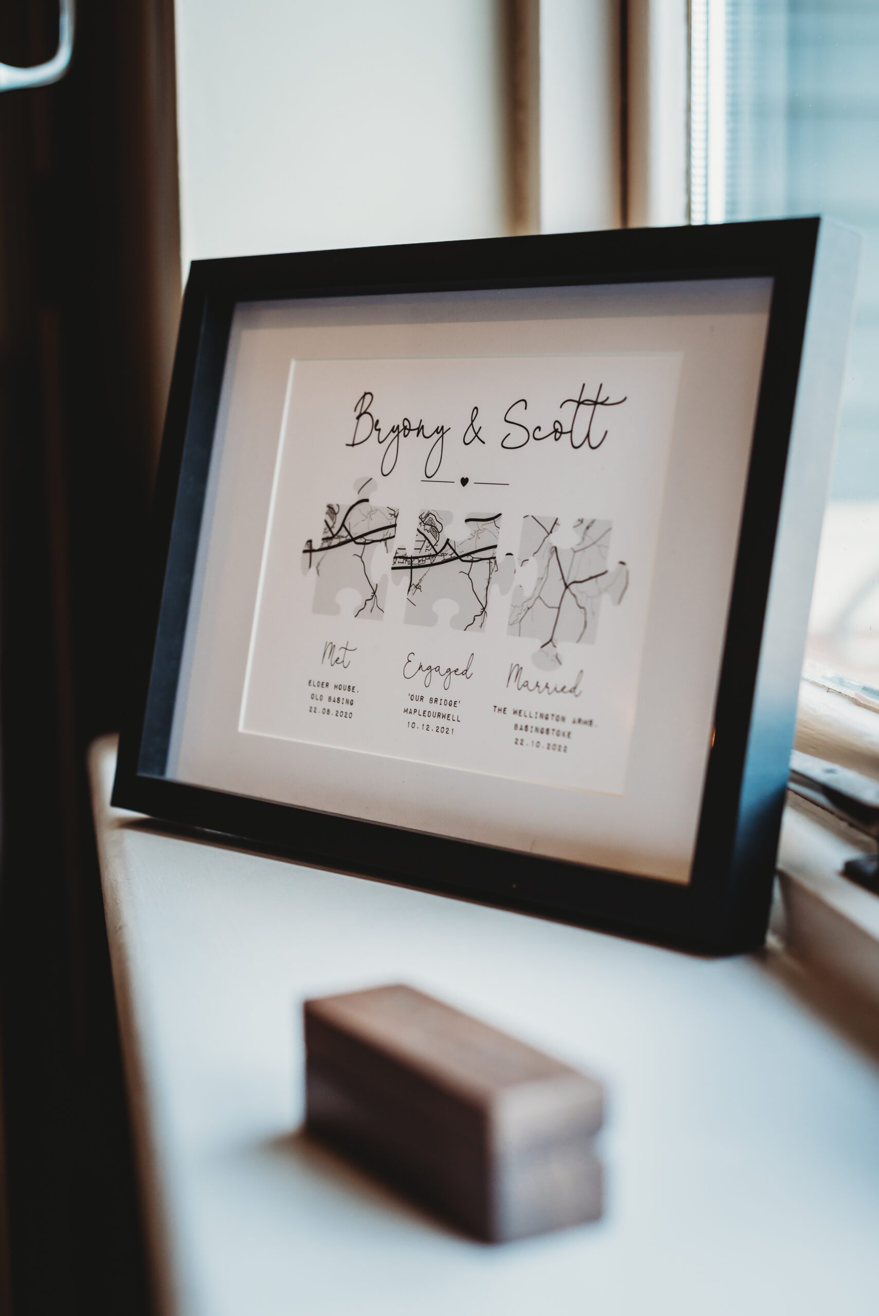 an illustration of the places a couple met, got engaged and married 