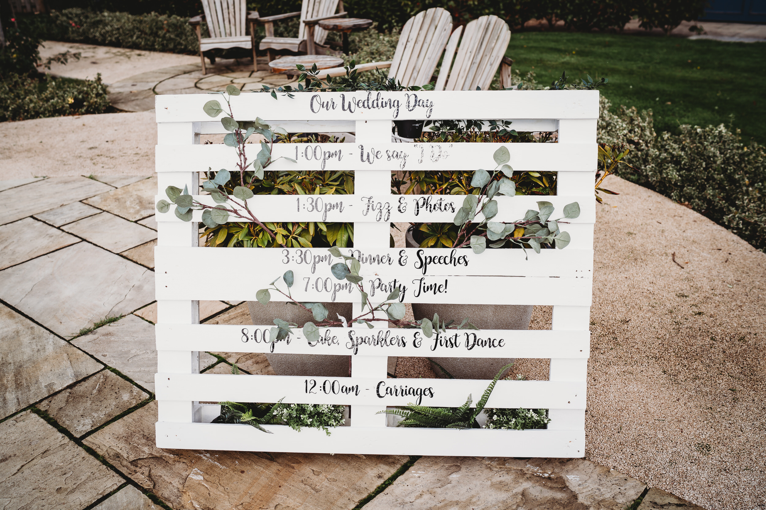 a white wedding sign made of a pallet for a hampshire wedding 