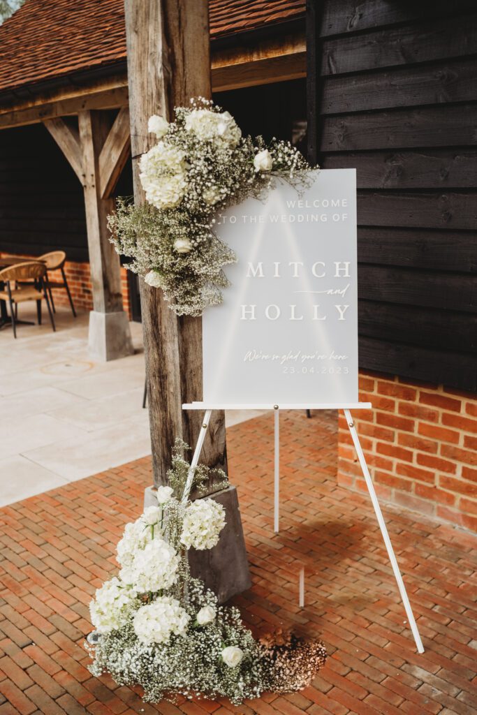 a wedding sign outside the post barn in newbury 