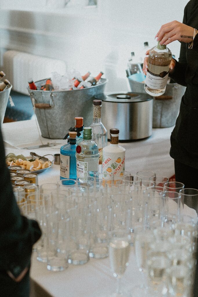 drinks being served at a bar table during a wedding reception at Ufton Court