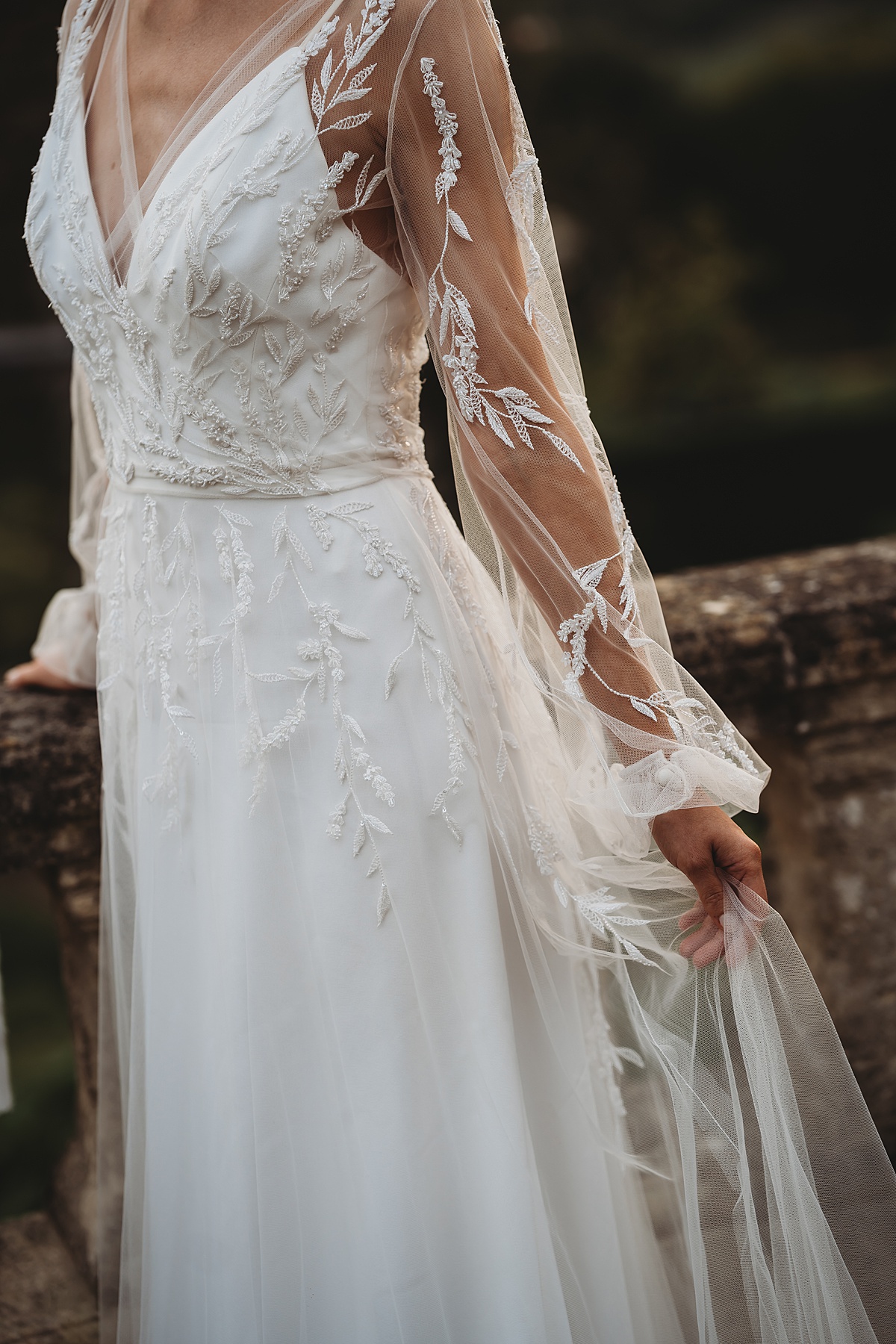 close up of sleeve details on a brides dress at Euridge Manor wedding venue