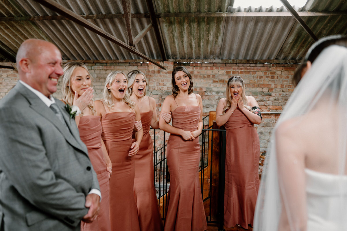 5 bridesmaids and a dad's reaction to seeing the bride ready for the first time