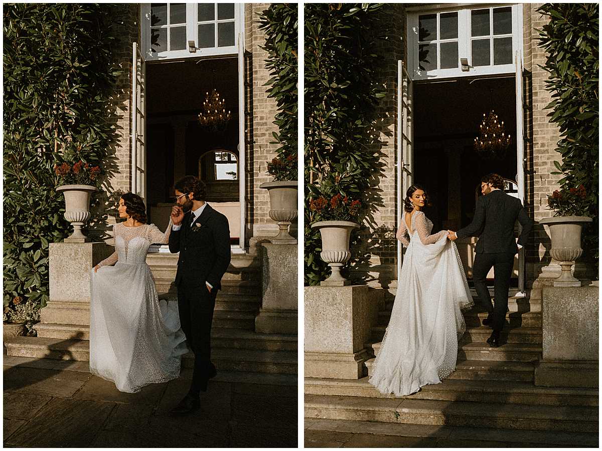 a bride and groom walking hand in hand for a maidenhead wedding 