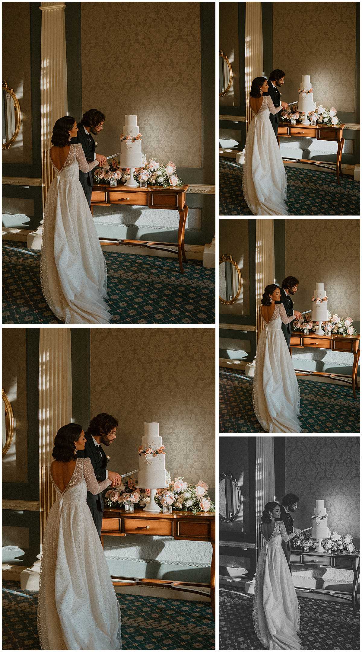 bride and groom cutting their wedding cake at hedsor house for their wedding