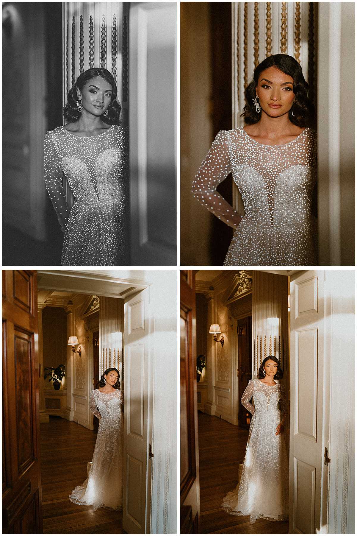 Bridal portraits of a bride wearing a Pronovias wedding dress