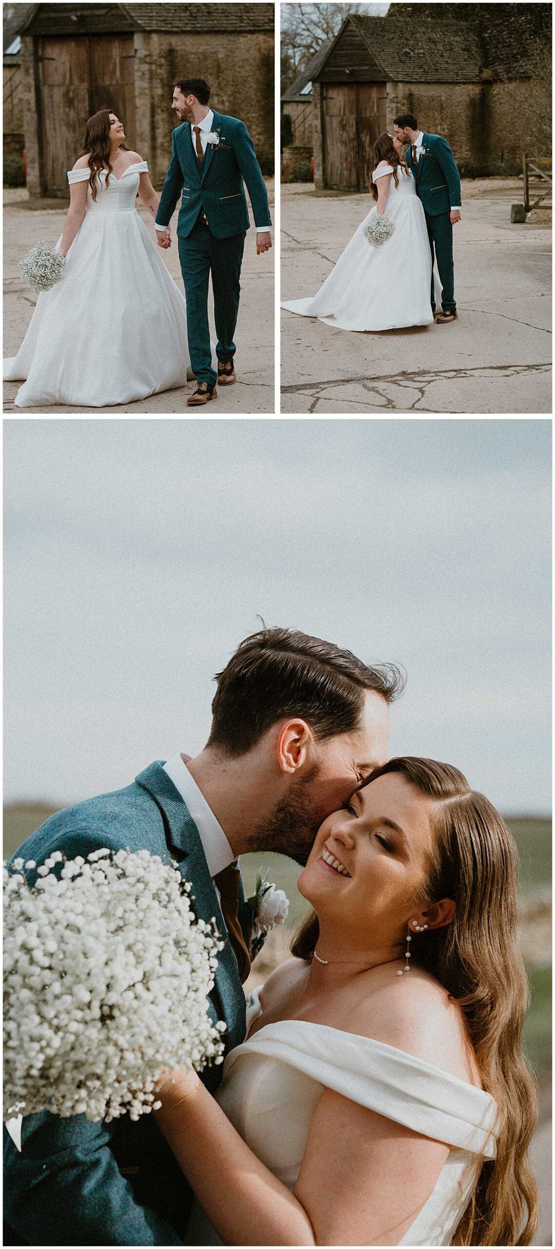 a group of portrait photos of a bride and groom posing for a Cotswold wedding photographer