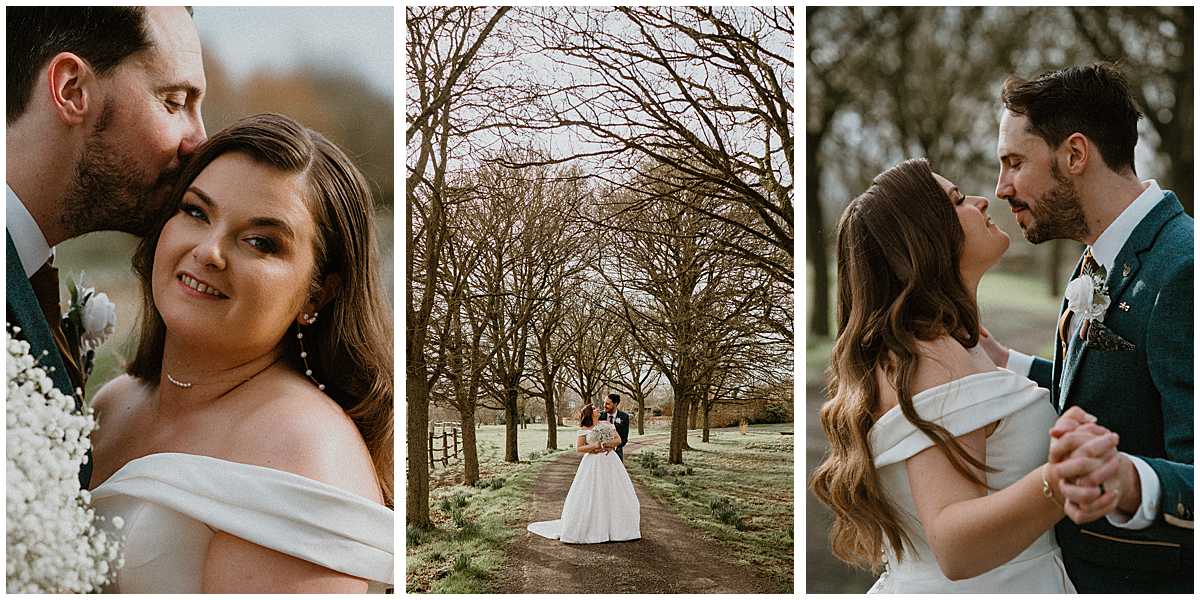 bride and groom portrait photos after their wedding at Oxleaze Barn