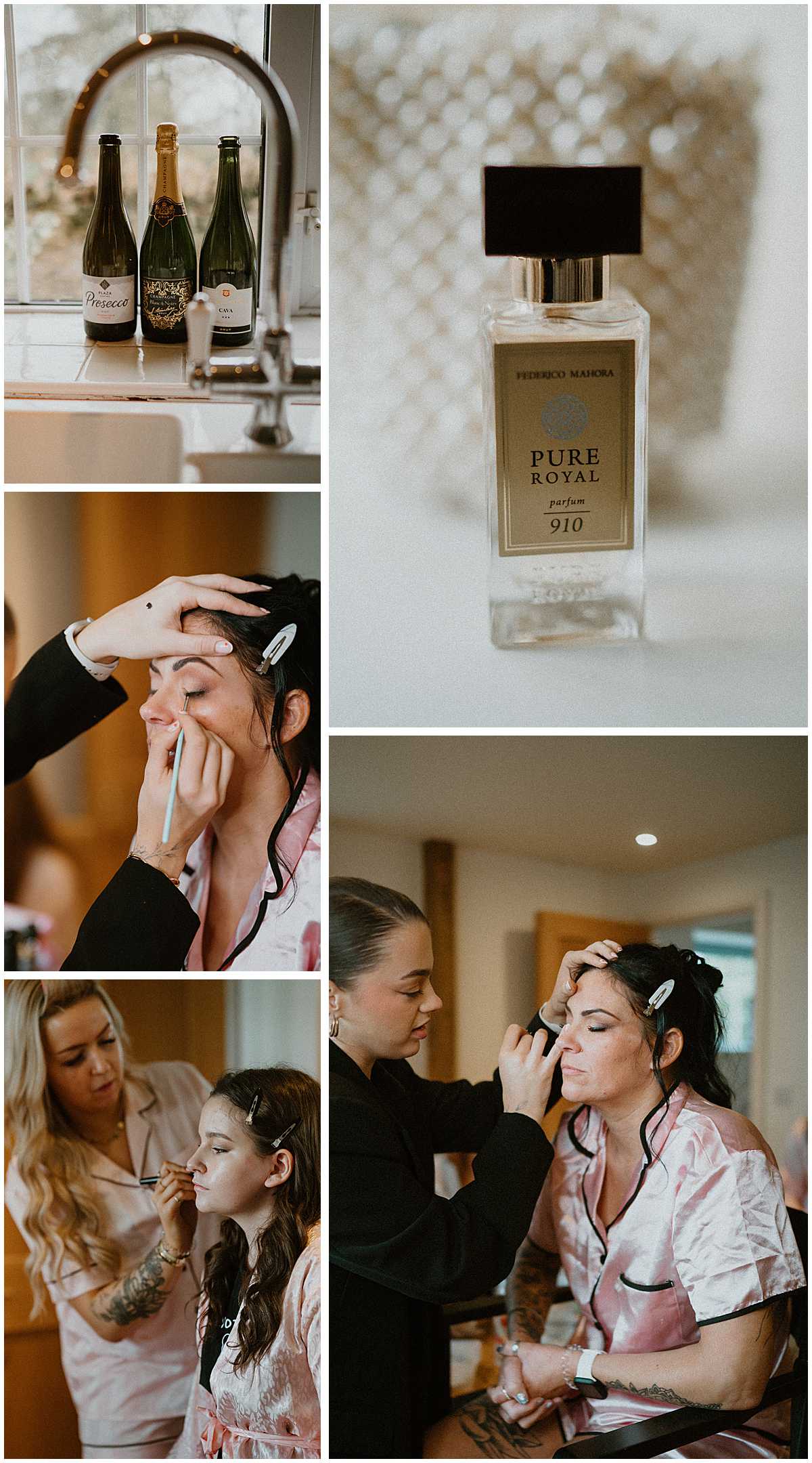 a selection of bridal prep images taken by Jennie Colbourne Photography getting ready for a winter wedding