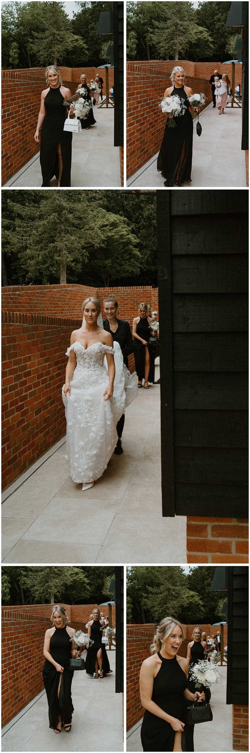 Bride and bridesmaids walking to their wedding ceremony in Berkshire