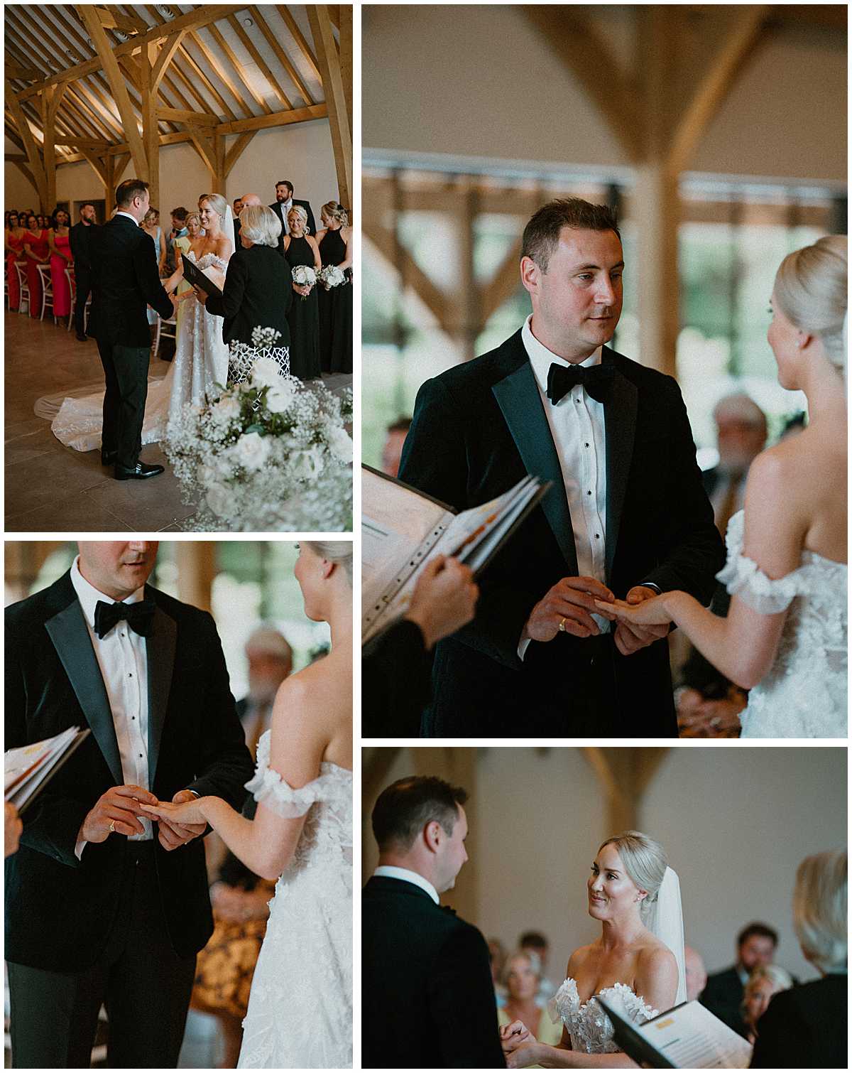 Couple exchanging vows at The Post Barn, a wedding venue in Berkshire, captured by a Berkshire wedding photographer