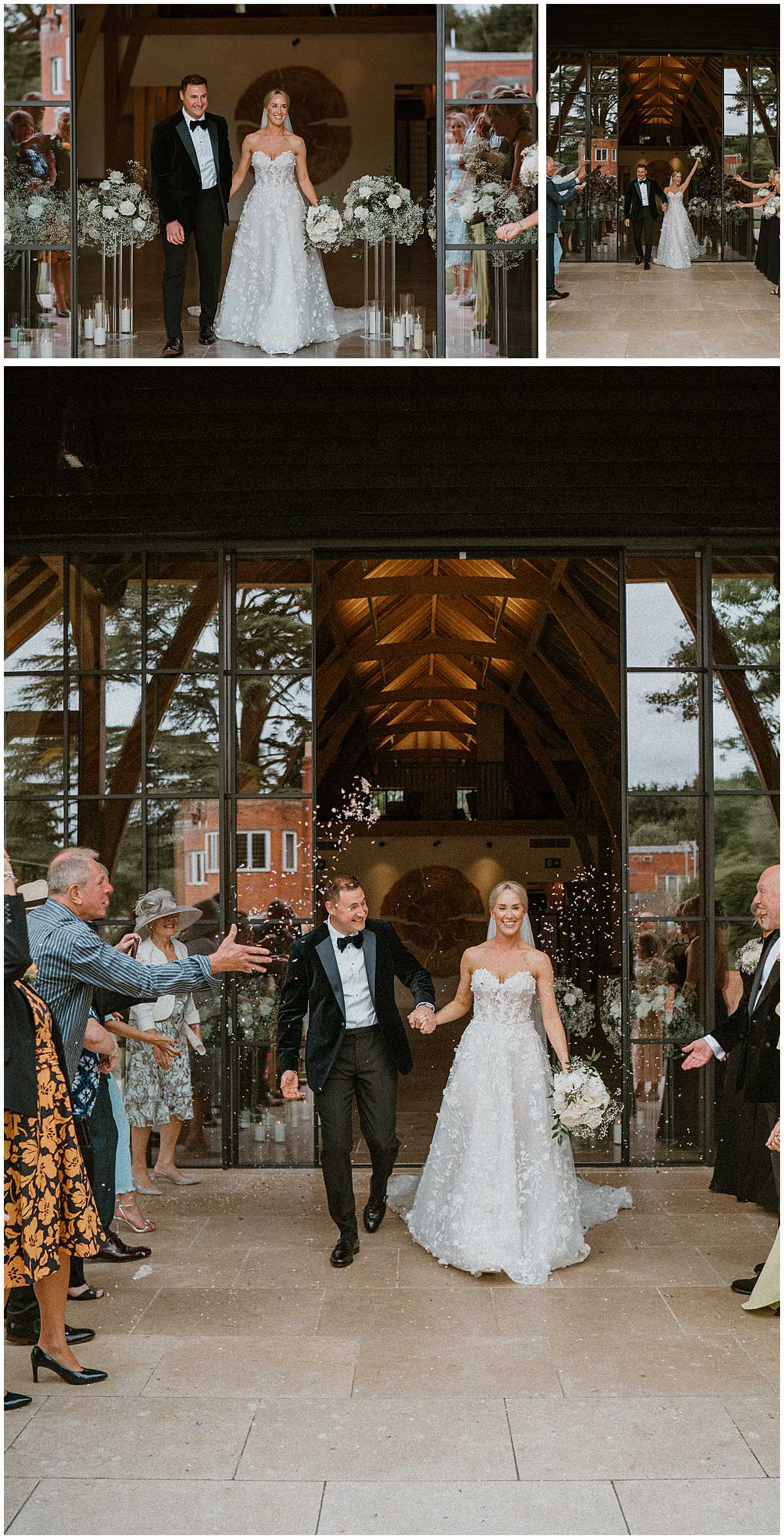 couple walking down their confetti line up