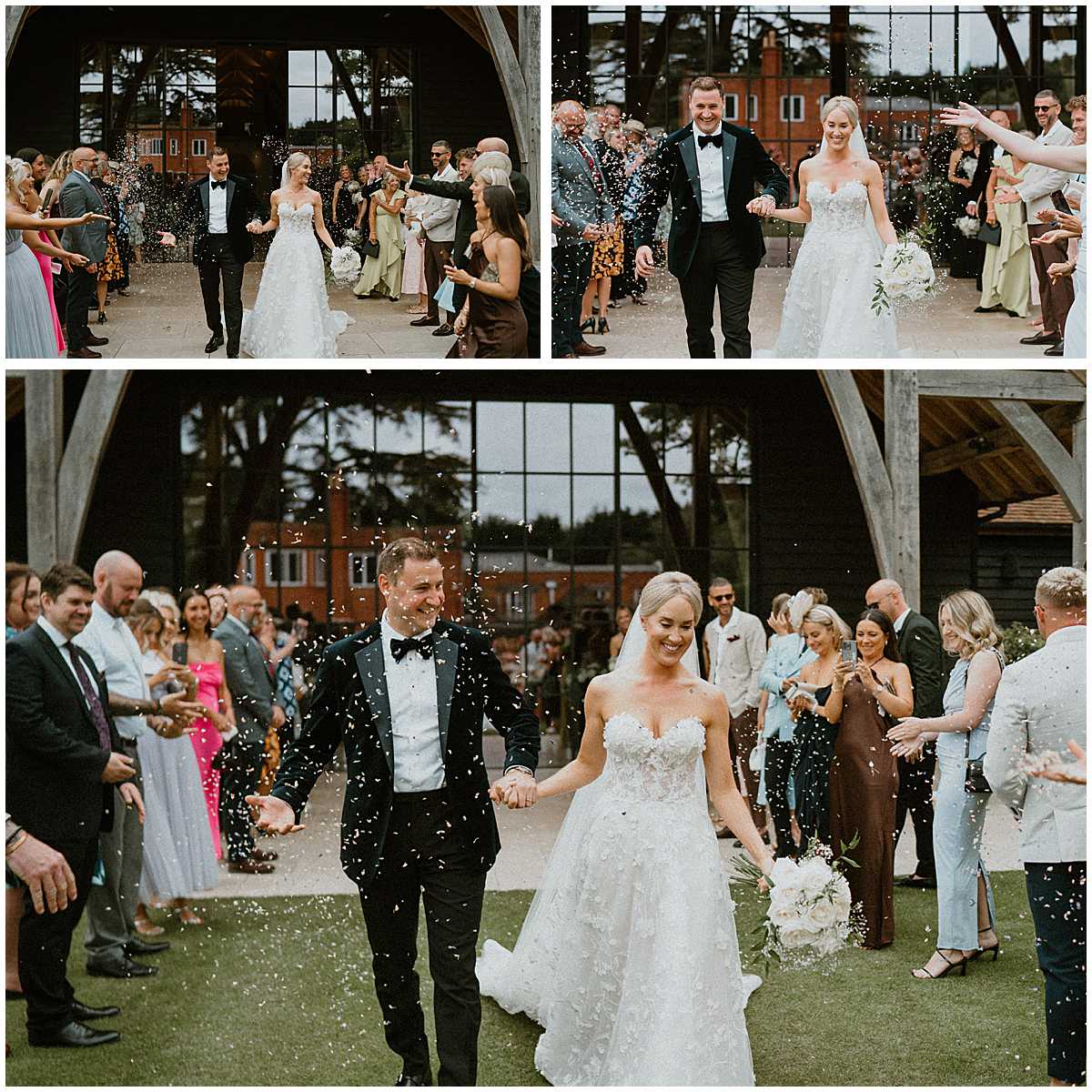 a confetti line up captured by a luxury wedding photographer in Berkshire
