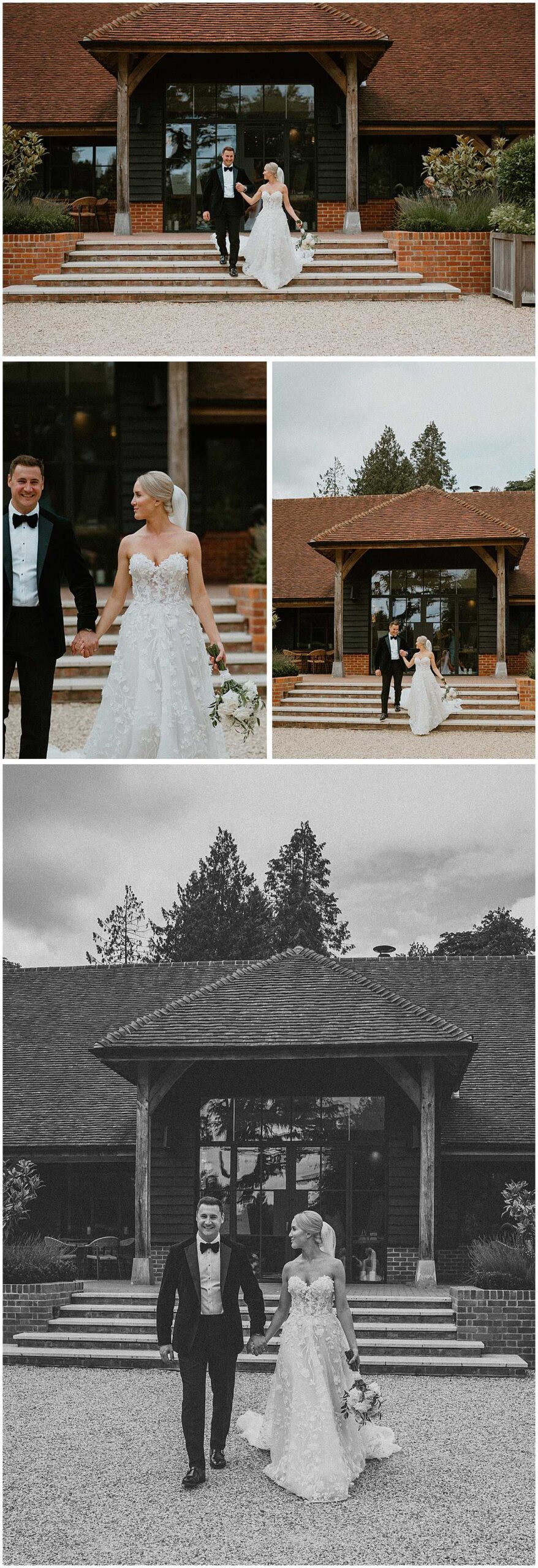 Bride and groom portraits in the gardens of The Post Barn, captured by a Berkshire wedding photographer