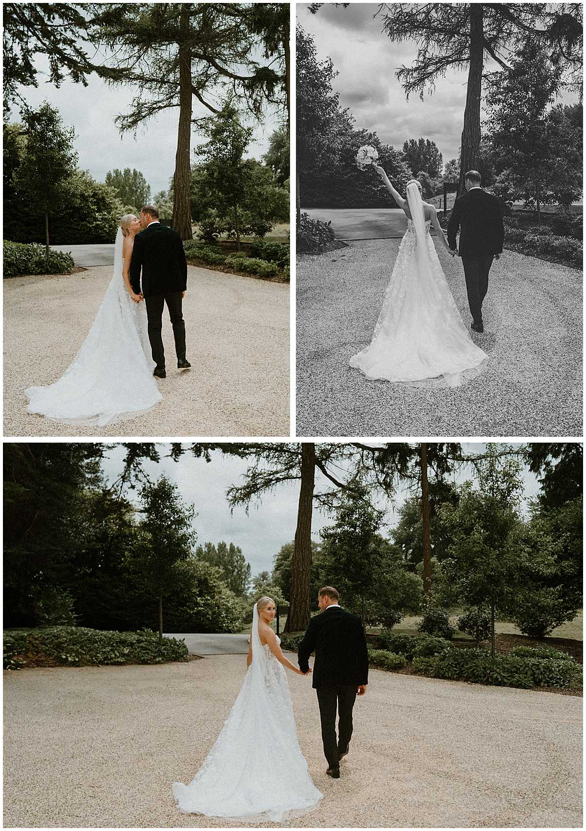 Bride and groom portraits in the gardens of The Post Barn, captured by a Berkshire wedding photographer
