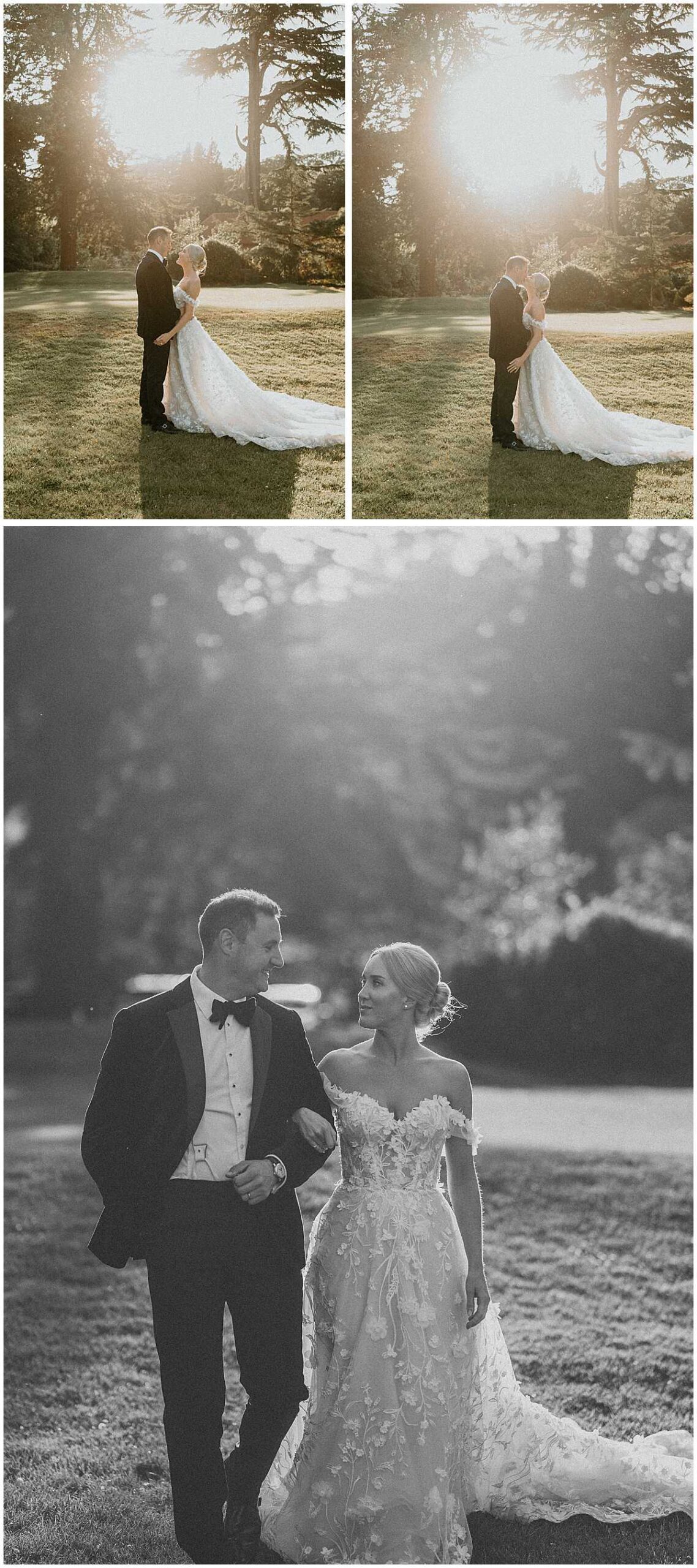 Sunset couple portraits from their wedding day in Newbury
