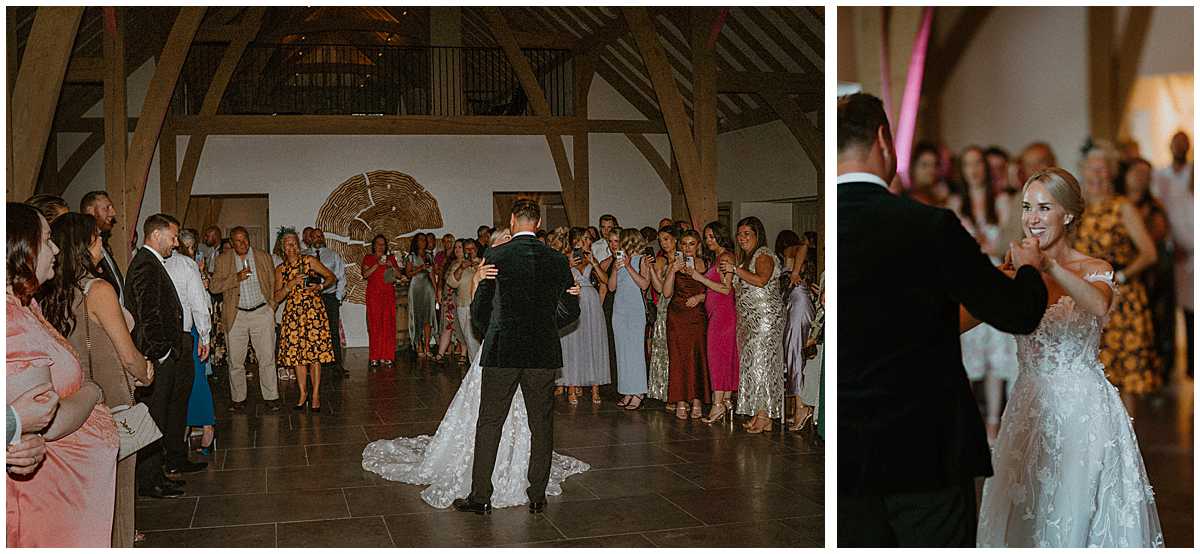 bride and groom having their first dance during their wedding celebrations