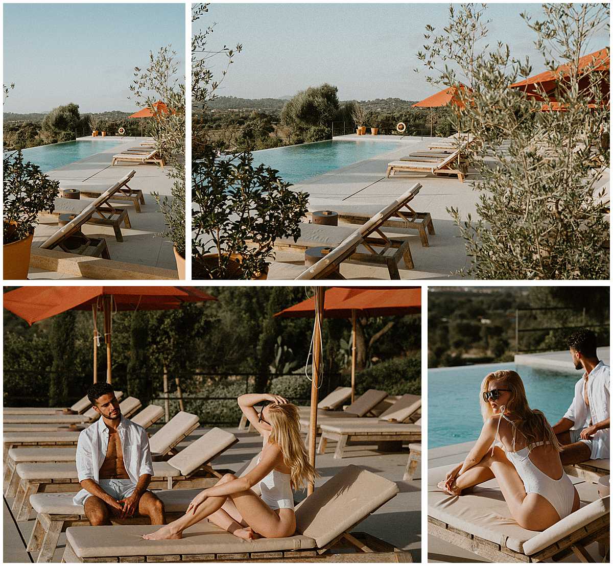 Couple sharing quiet moments by the pool before their destination wedding