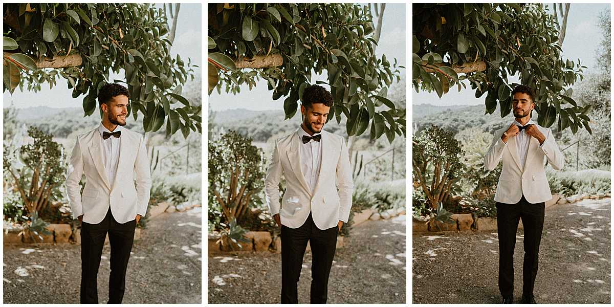 groom prep portraits under a tree at The Lodge in mallorca