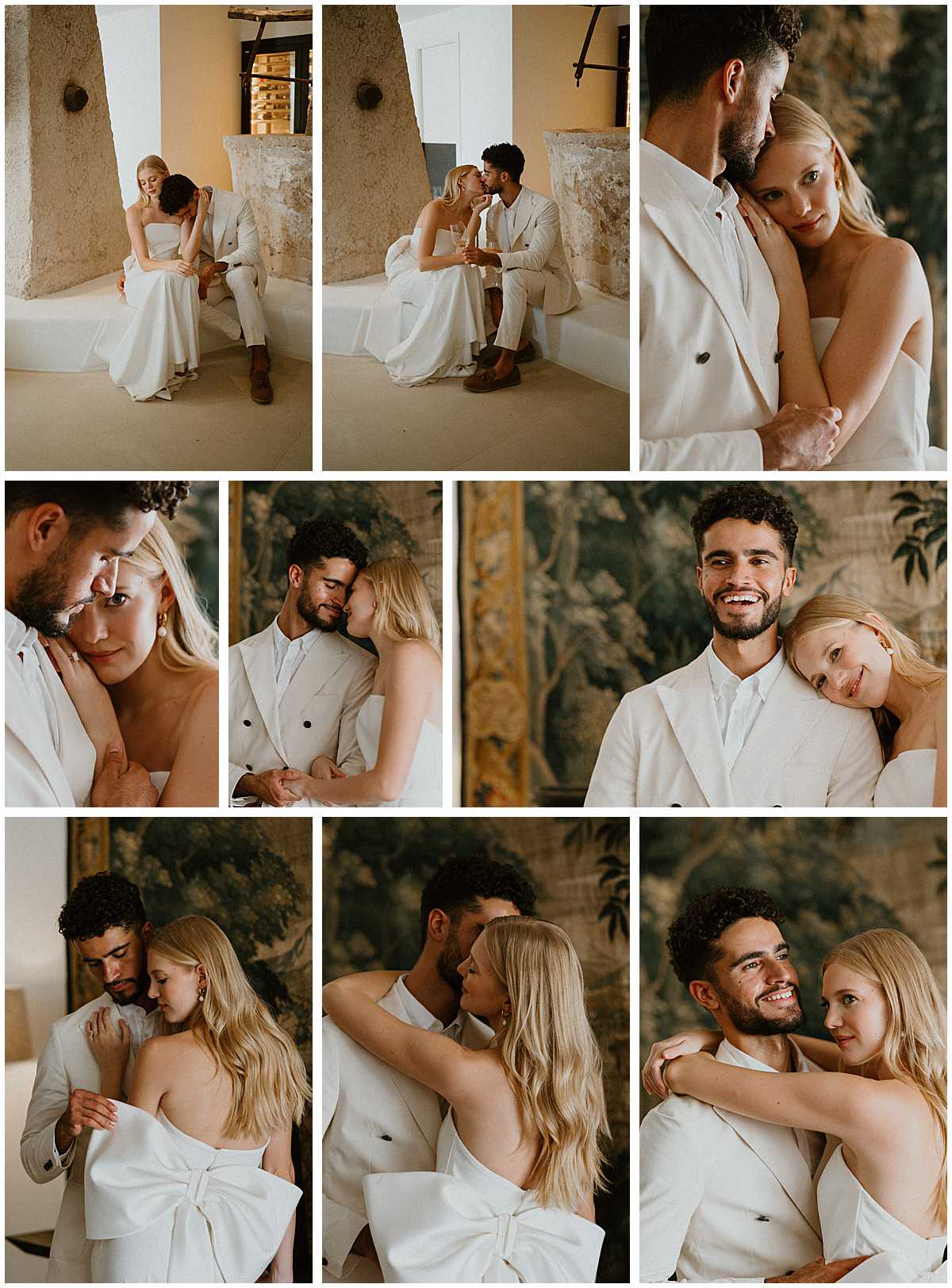 Couple portraits, ceremony, and reception details from a destination wedding in Spain
