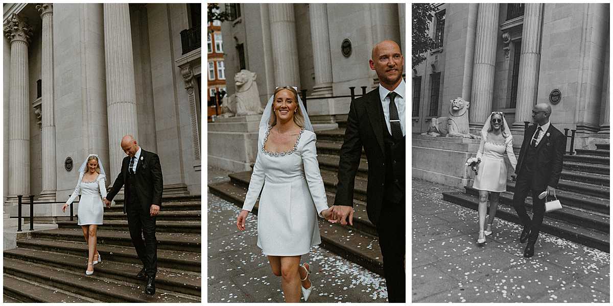 Couple portraits around Old Marylebone Town Hall in London