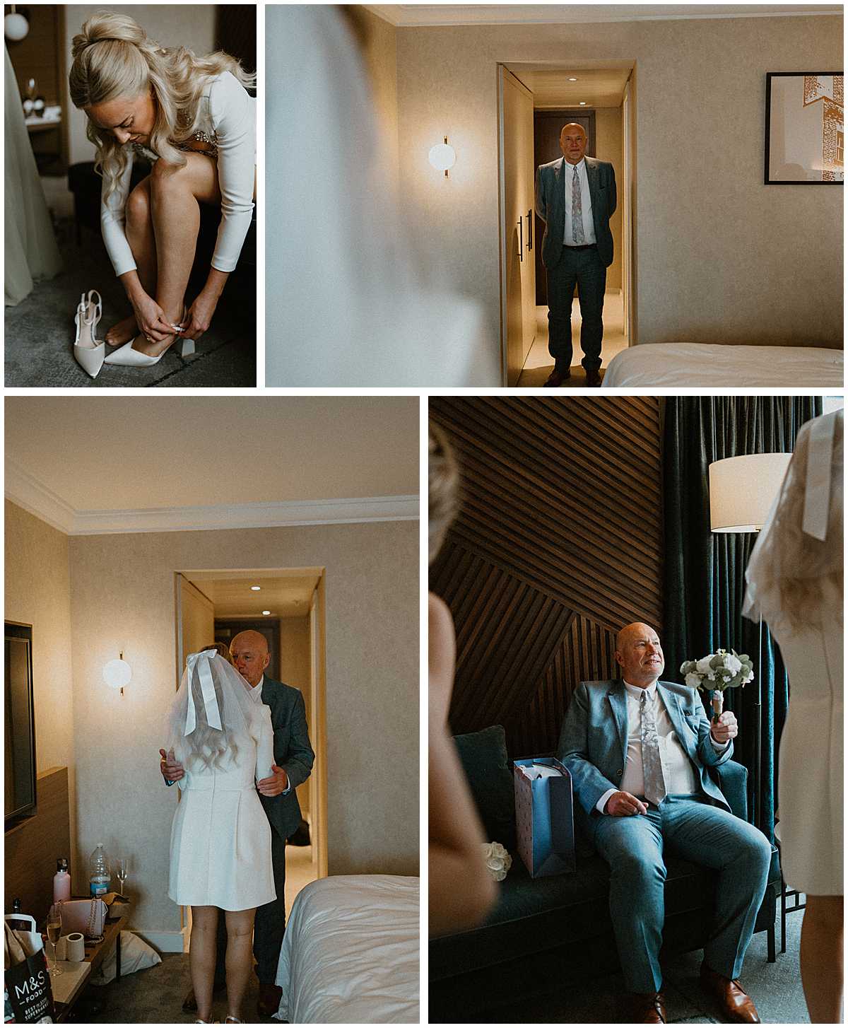 Bride getting ready in her suite at the Hilton Metropole before her London wedding