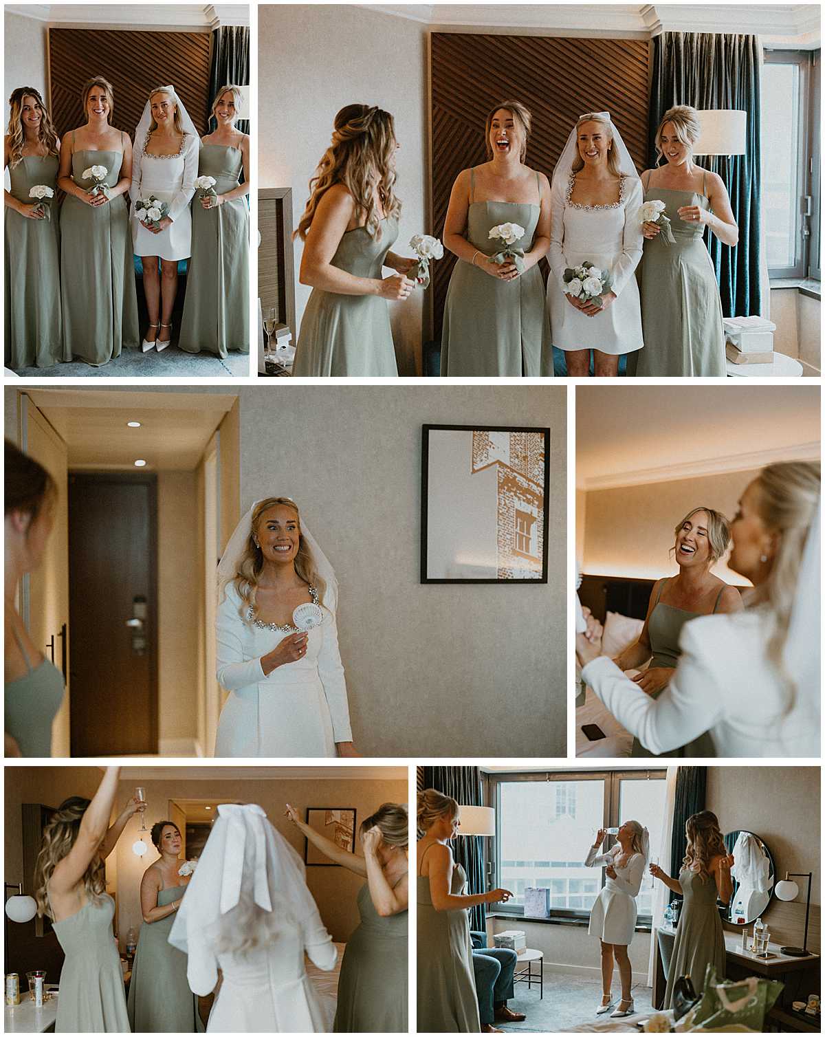bride dancing with her bridesmaids before her wedding